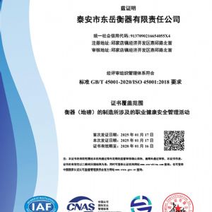 職業(yè)健康安全管理體系認證證書(shū)